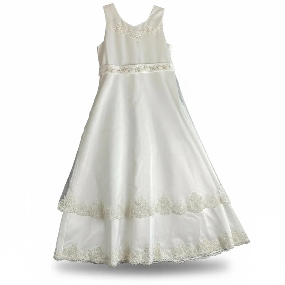 Jellybean Miami Girls New White Lace Communion Flower‎ Girl Dress Plus Size 12.5